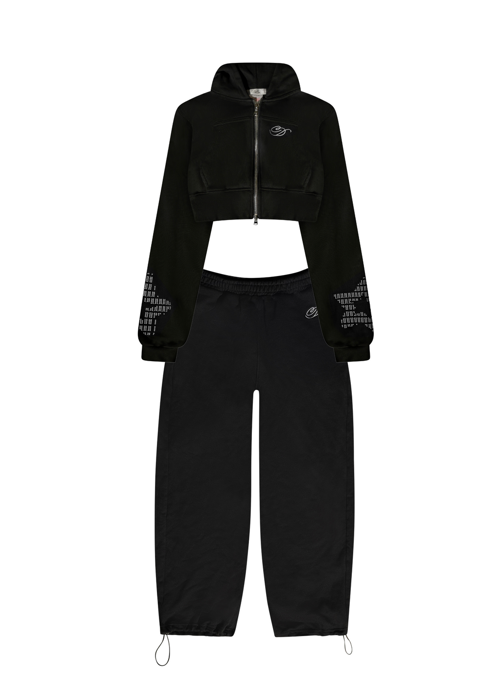 (SET) Star Student Cropped Sweat Set (Black)