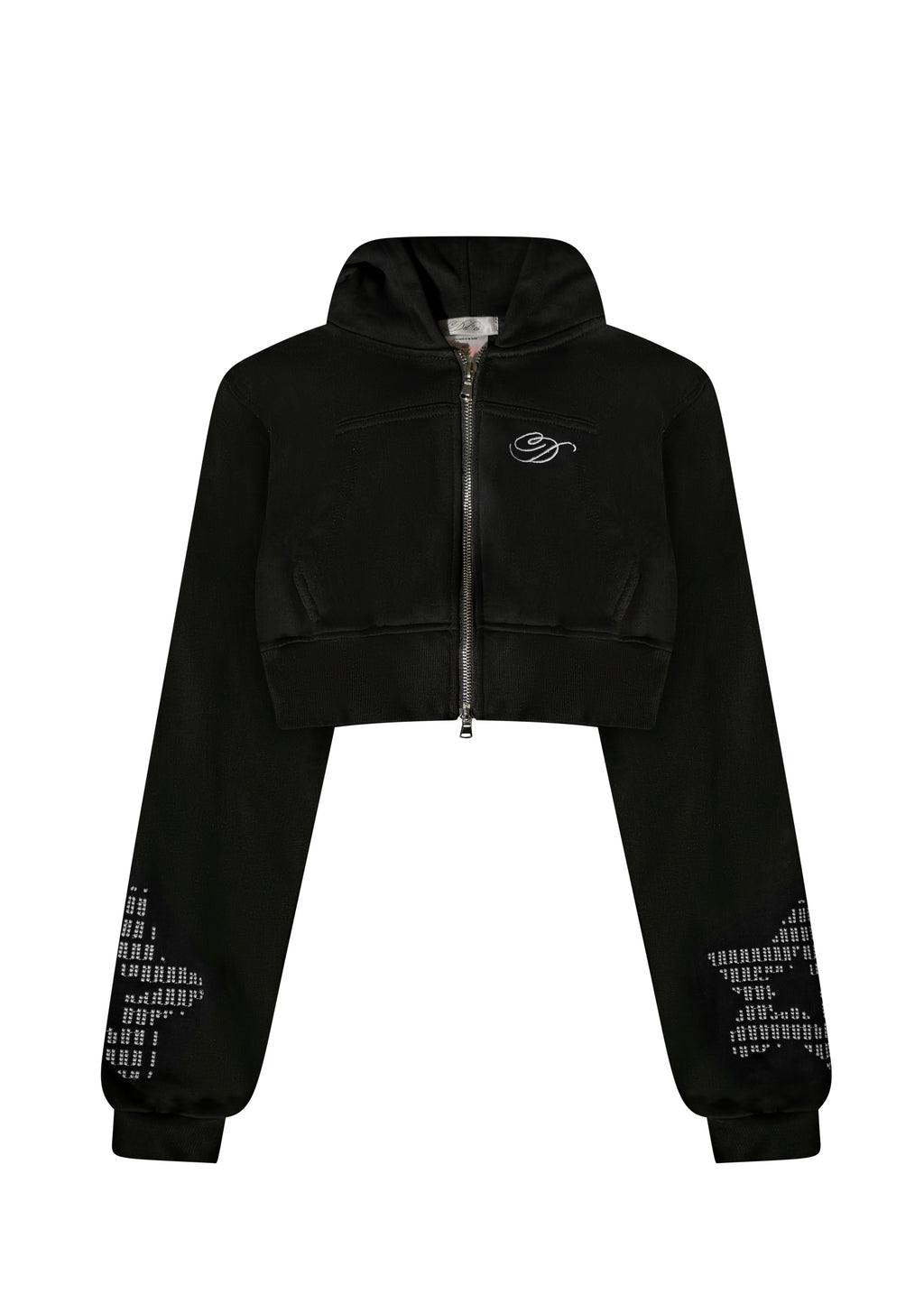 Star Student Cropped Zip-Up Hoodie (Black)