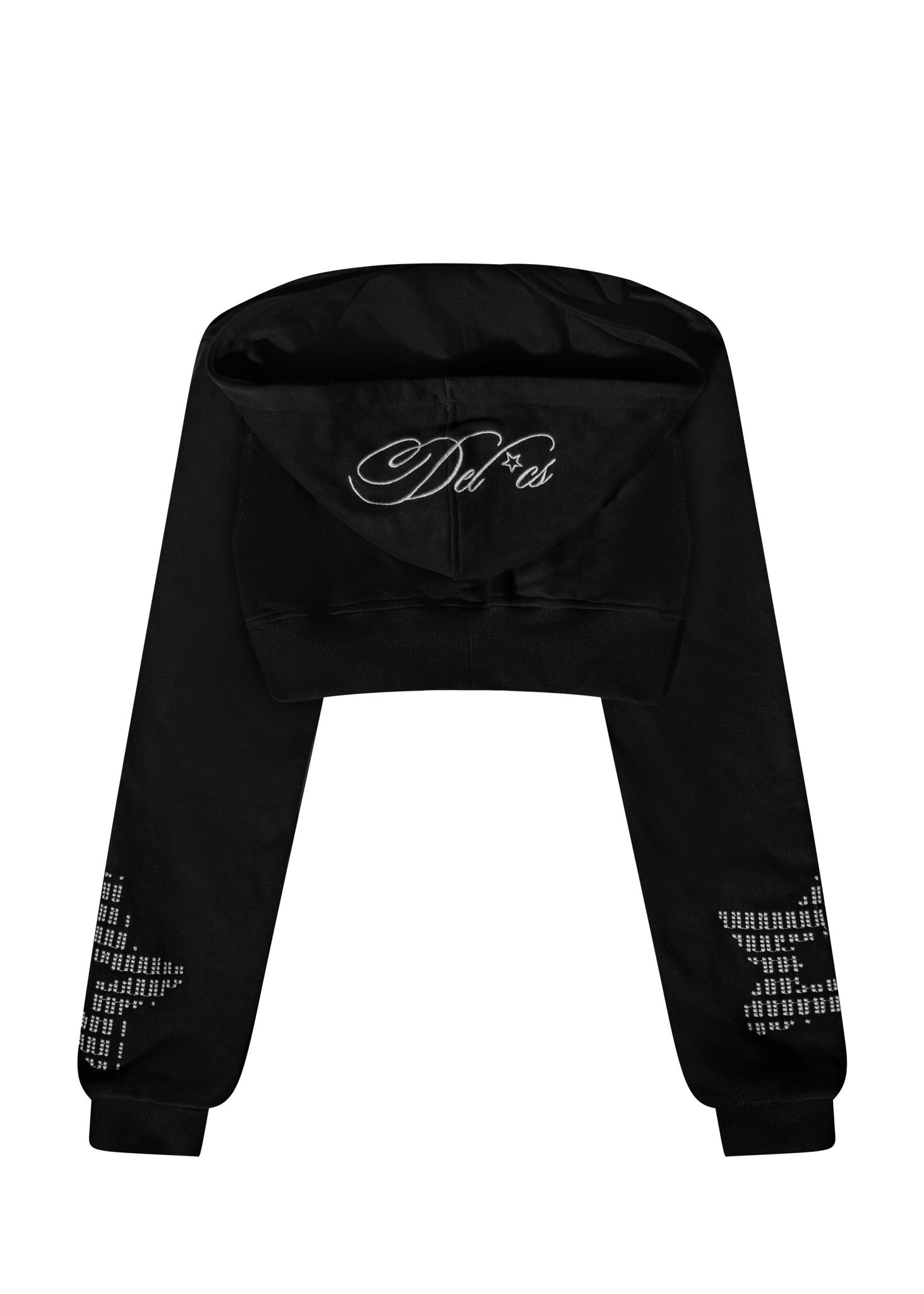 Star Student Cropped Zip-Up Hoodie (Black)