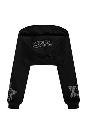 Star Student Cropped Zip-Up Hoodie (Black)